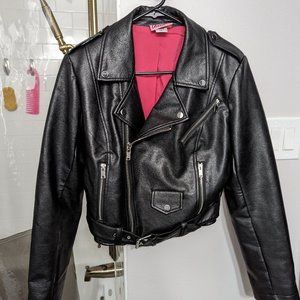 Cropped Motorcycle Jacket in Vegan Leather